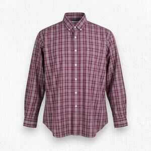 Sun River Dark Red White Plaid Classic Casual Button Down Shirt Size Large